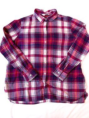 Old Navy Classic Shirt Pink Plaid Flannel Button Down Size XL Boyfriend Fit